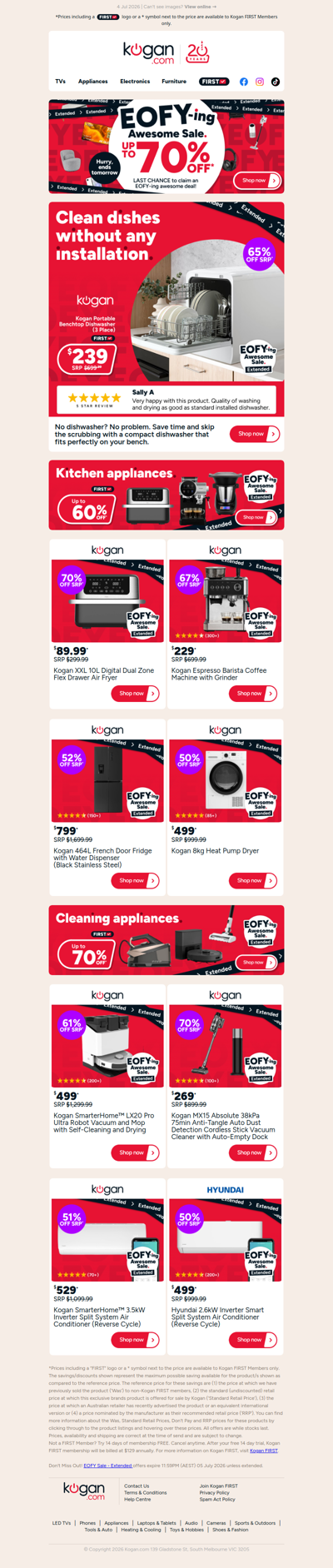 EOFY's not over yet 🚨 Kogan Benchtop Dishwasher ONLY $239! (65% OFF standard retail price)