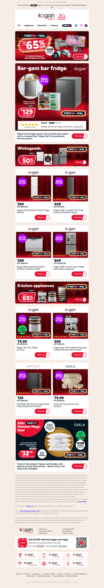 FIRST-ival Deal 🔥 65L Bar Fridge ONLY $129! (59% OFF standard retail price)