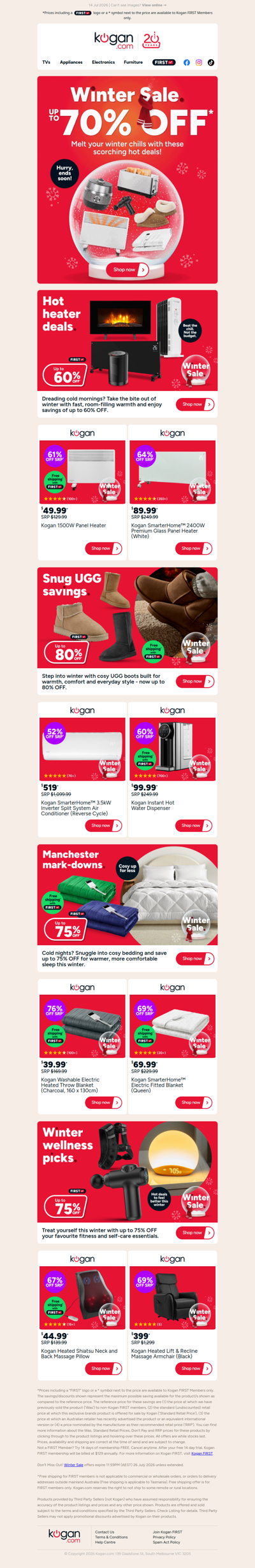 Winter Sale on NOW 🔥 Up to 70% OFF scorching hot deals on heaters, UGGs, manchester & more!