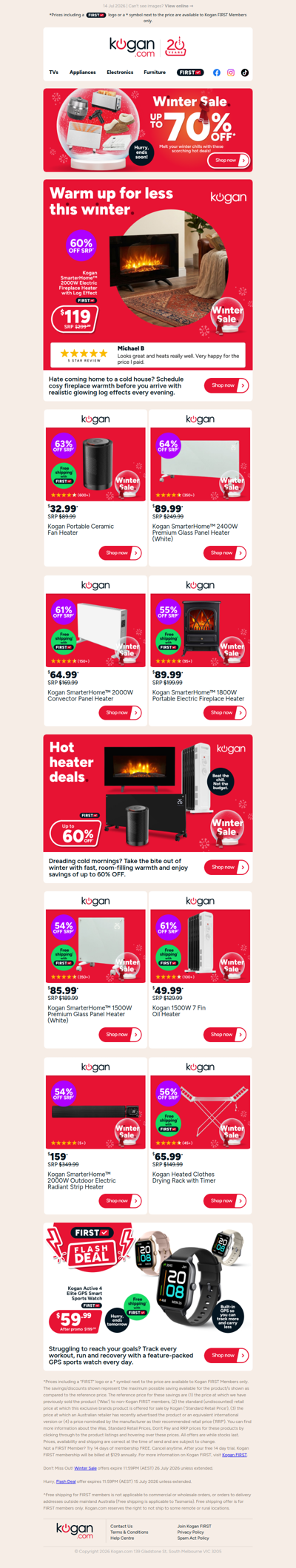 Winter Sale Deal ❄️ SmarterHome™ 2000W Electric Fireplace Heater ONLY $119! (60% OFF standard retail price)
