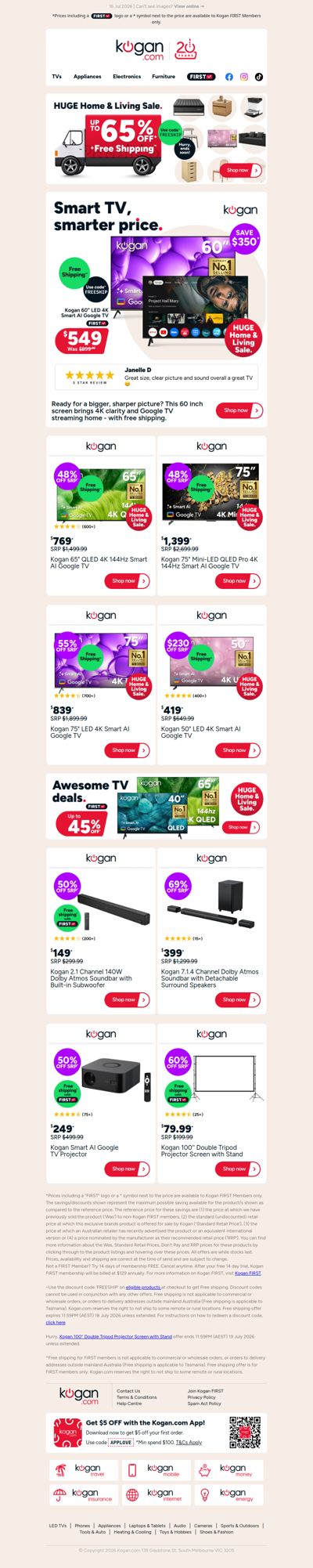 TV Free Shipping Deal 🚚 $350 OFF this 60