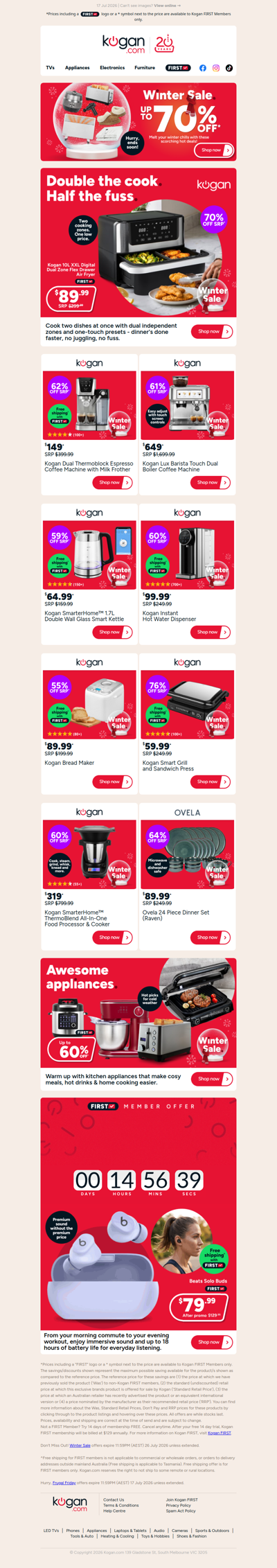 Winter Sale deal 🔥 Kogan 10L Dual Zone Air Fryer ONLY $89.99 (70% OFF standard retail price)