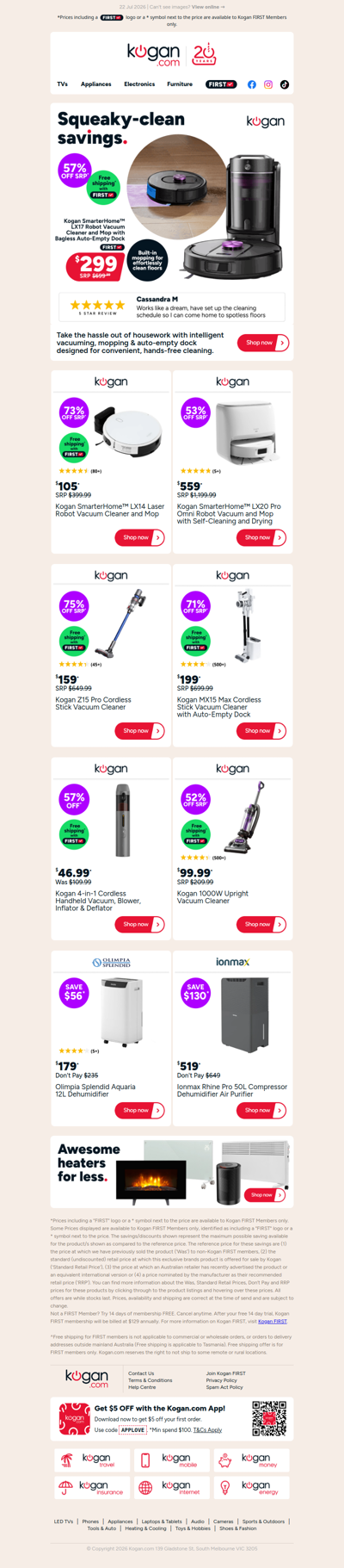 Robo Vac Deal 🔥 Kogan LX17 Robot Vac & Mop NOW $299 (57% OFF standard retail price)