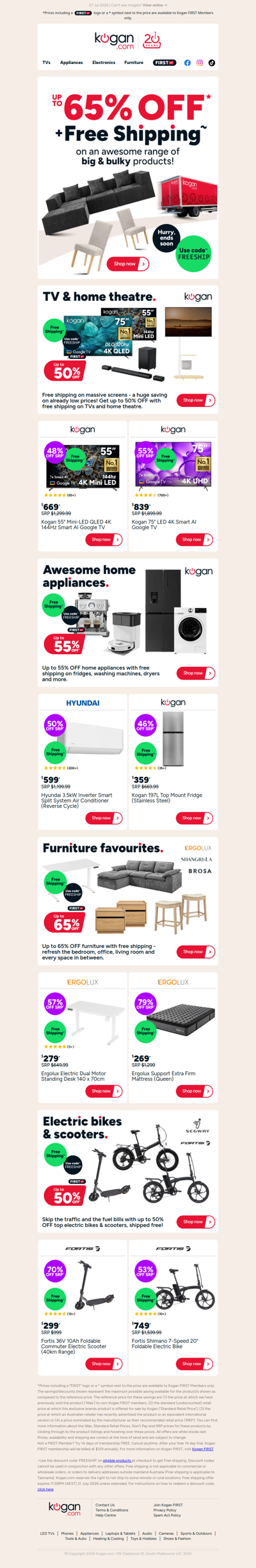 Up to 65% OFF + FREE shipping on an awesome range of big & bulky products!