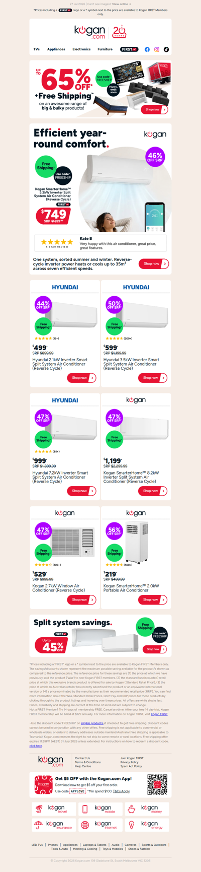 Free Shipping Deal 🚚 SmarterHome™ 5.2kW Split System NOW $749 (46% OFF standard retail price)