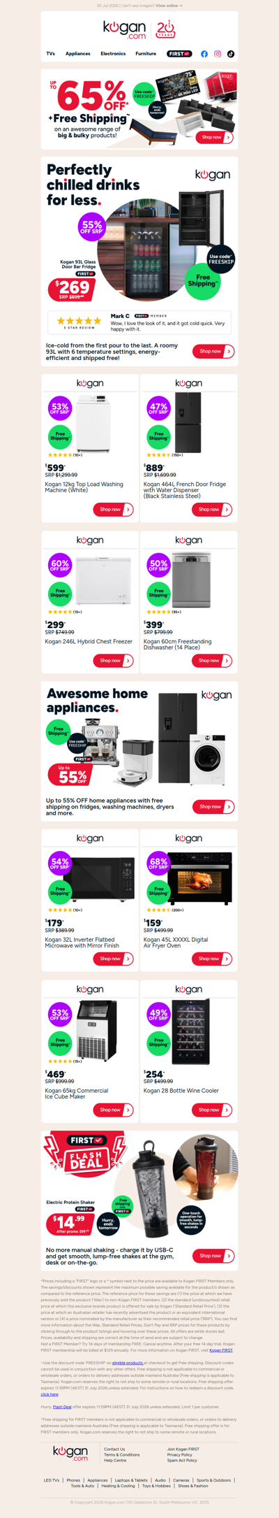 Hurry, up to 55% OFF + FREE shipping on big & bulky home appliances ends tomorrow!