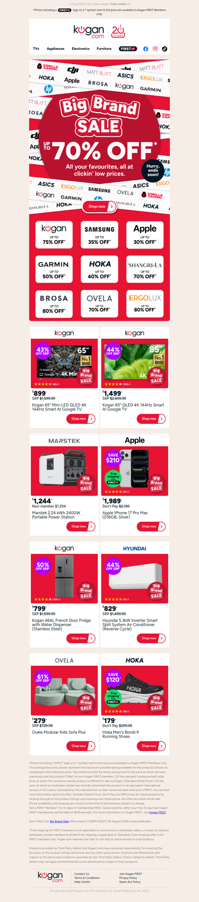 Up to 70% OFF in our Big Brand Sale ‼️ Save on Kogan, Apple, Samsung, Brosa & more!