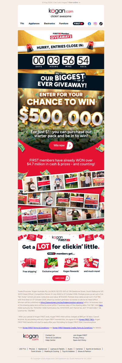 Xasd, LAST CHANCE to Win Half a Million Dollars Tax-Free Cash! Entries Close 3PM (AEST) TODAY.