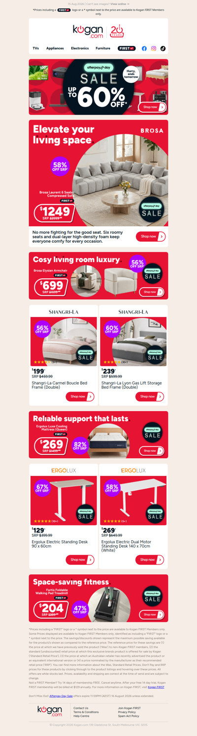 Afterpay Day Sale ends tomorrow 🚨 Up to 60% OFF awesome furniture, appliances & more