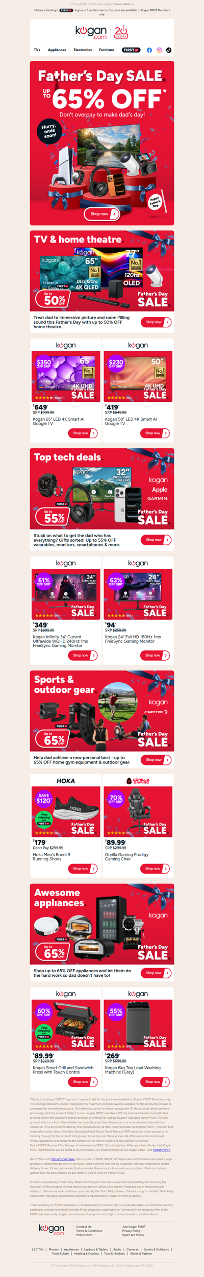 Father's Day Sale 🎁 Up to 65% OFF an awesome range of TVs, tech, outdoor & more!