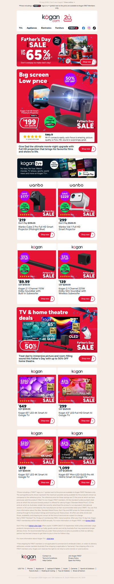 Father's Day Cinema Upgrade 🎁 Full HD Smart Freestyle Projector ONLY $199! (50% OFF standard retail price)
