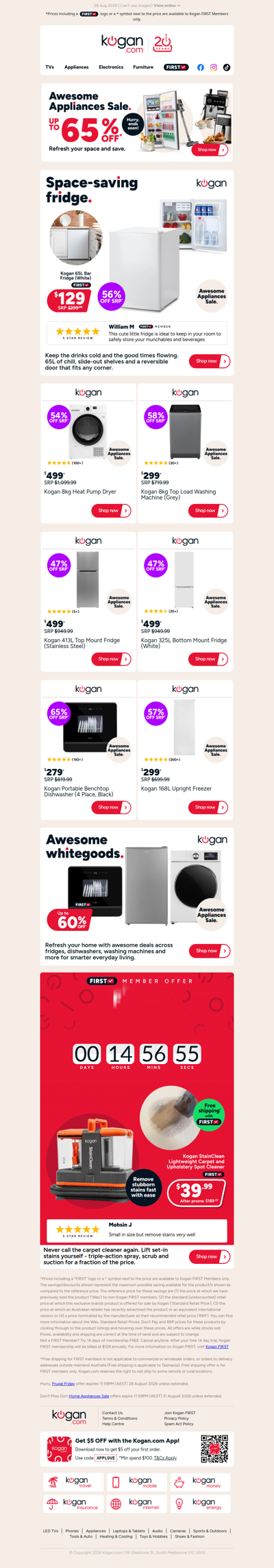 Home Appliances Sale 🔥 Up to 65% OFF awesome whitegoods, vacuums, kitchen appliances & more!