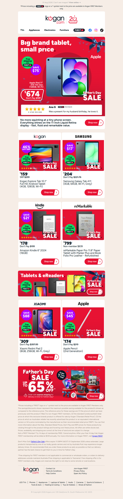 ENDS TOMORROW 🎁 Save on Apple, Samsung, Kogan & more big brand tablets in our Father's Day Sale!