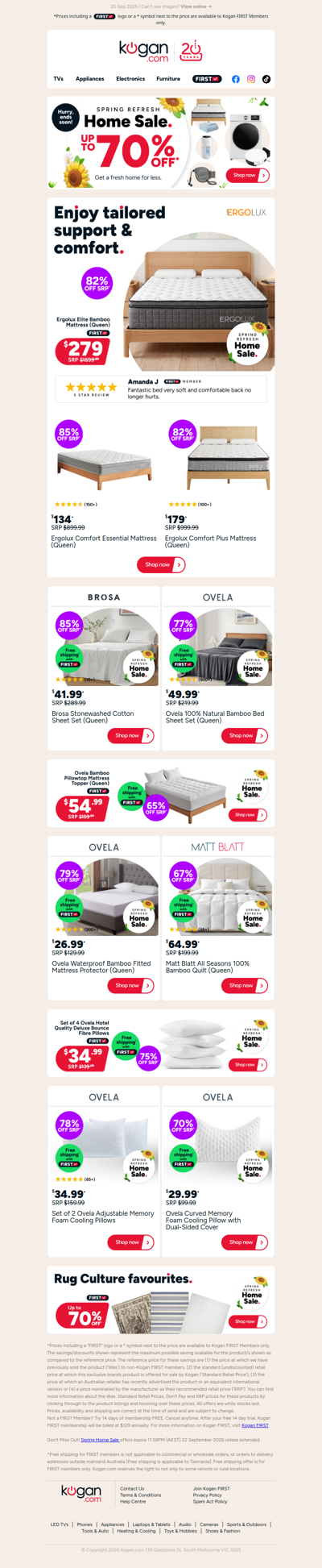 Ergolux Elite Bamboo Mattress (Queen) ONLY $279 (82% OFF standard retail price)