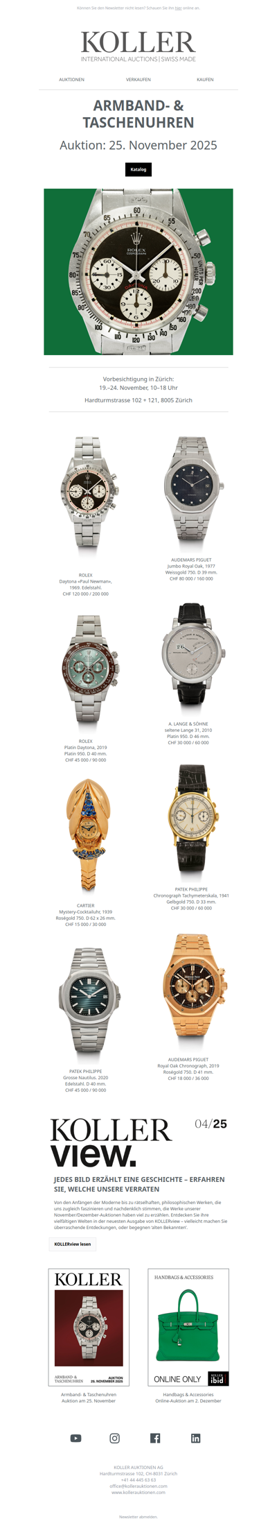 Armbanduhren bei Koller Auktionen