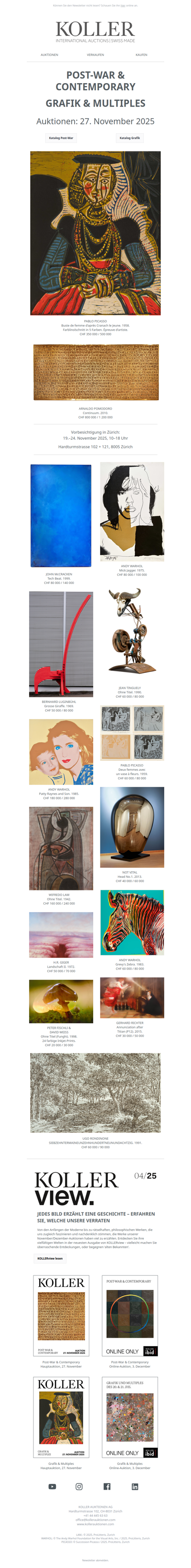 Post-War & Contemporary, Grafik & Multiples bei Koller