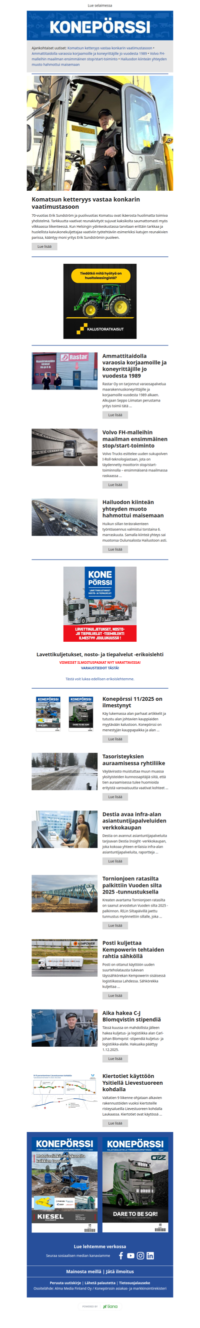 Konepörssi: Komatsun ketteryys vastaa konkarin vaatimustasoon