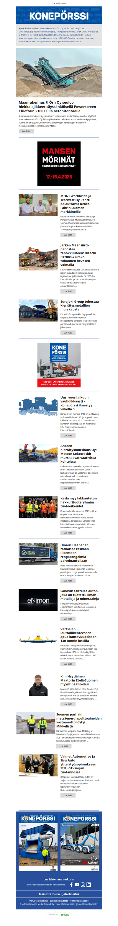 Konepörssi: Jarkan Maansiirto panostaa tehokkuuteen: Hitachi EX2000-7 urakoi tuhannen hevosen voimalla