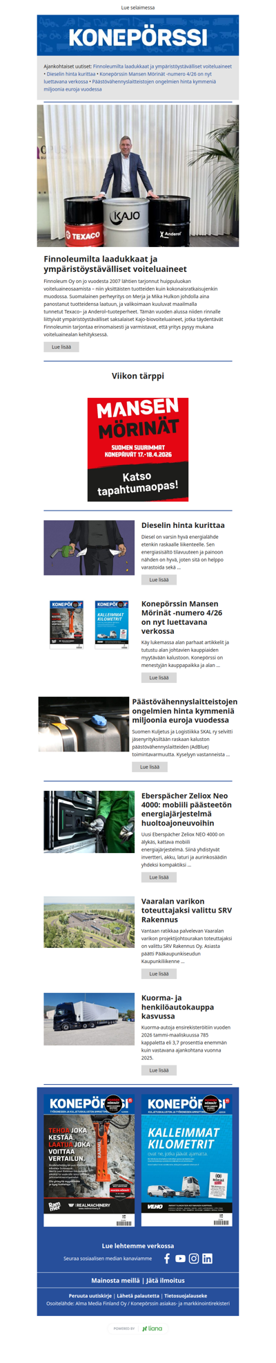 Konepörssi: Finnoleumilta laadukkaat ja ympäristöystävälliset voiteluaineet