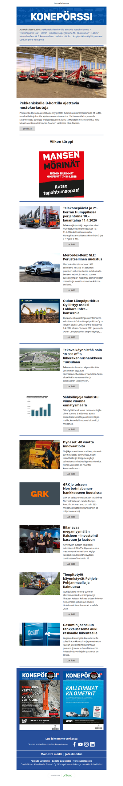 Konepörssi: Pekkaniskalle B-kortilla ajettavia nostokoriautoja