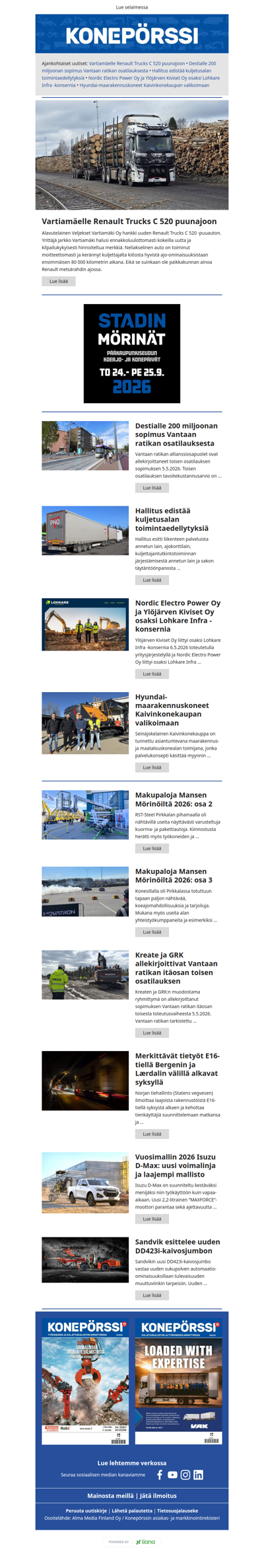Konepörssi: Vartiamäelle Renault Trucks C 520 puunajoon