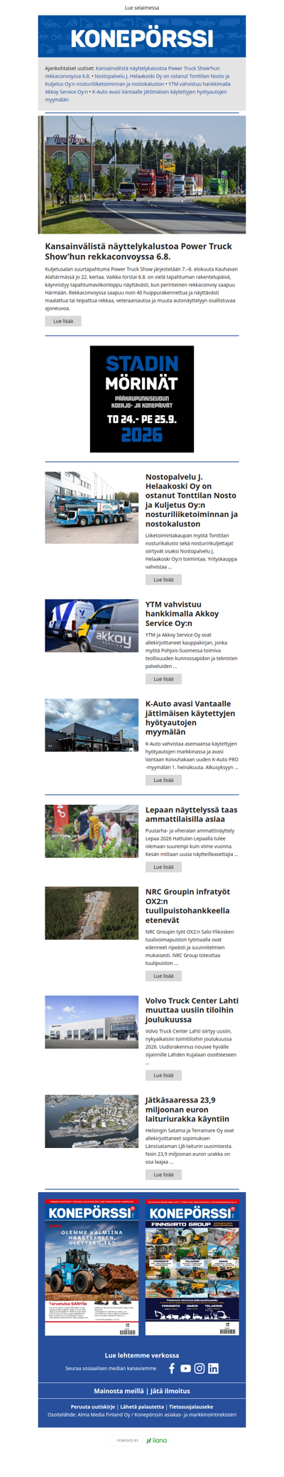 Konepörssi: Kansainvälistä näyttelykalustoa Power Truck Show'hun rekkaconvoyssa 6.8.