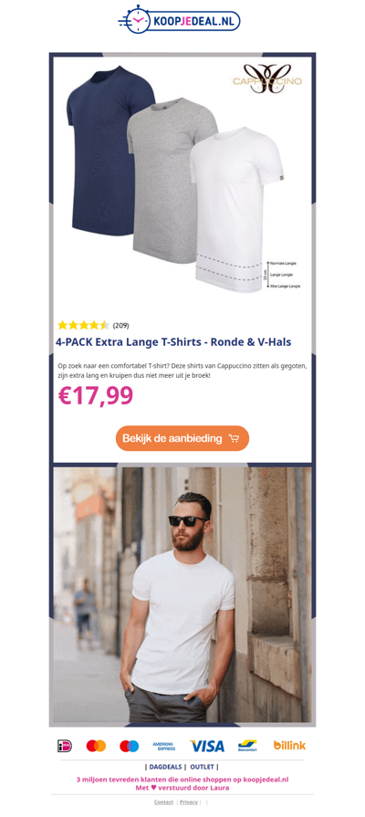 4-PACK Extra Lange T-Shirts €17,99 👕