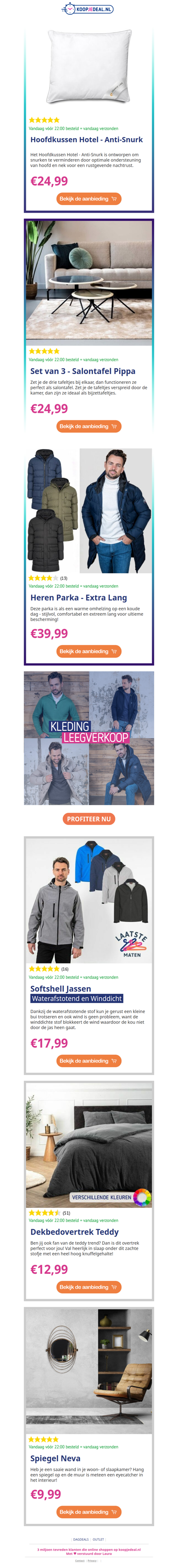 Anti-Snurk Hoofdkussen €24,99 😴 | 3 Salontafels €24,99 🤩 | Heren Parka €39,99 🥶