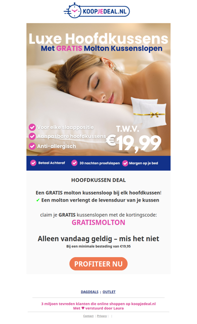 Gratis molton bij je hoofdkussen 🎁