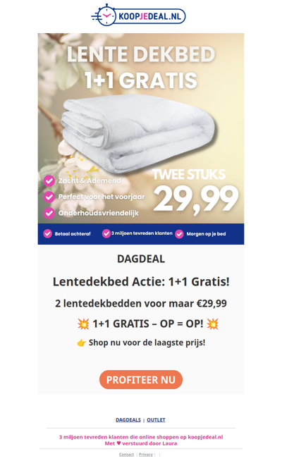 1+1 GRATIS dekbedden voor €29,99