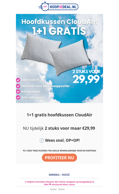 1+1 GRATIS 🥳: CloudAir kussens!