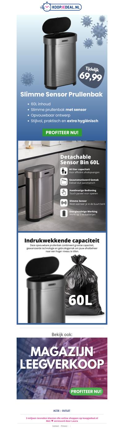 Actie: Sensor Prullenbak 60L nu 69,99