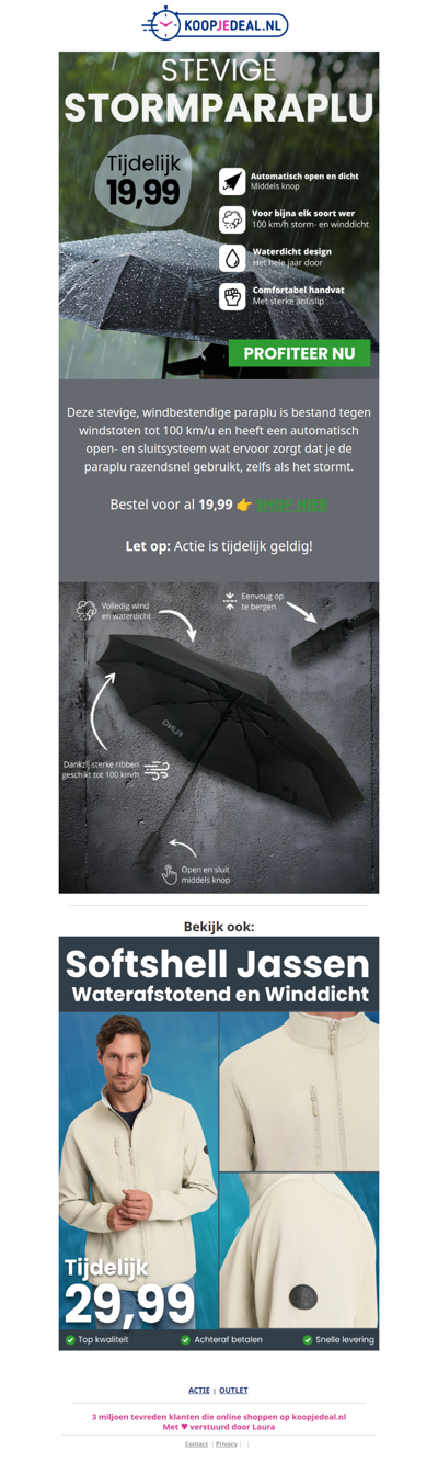 Stevige Stormparaplu nu 19,99 ☔