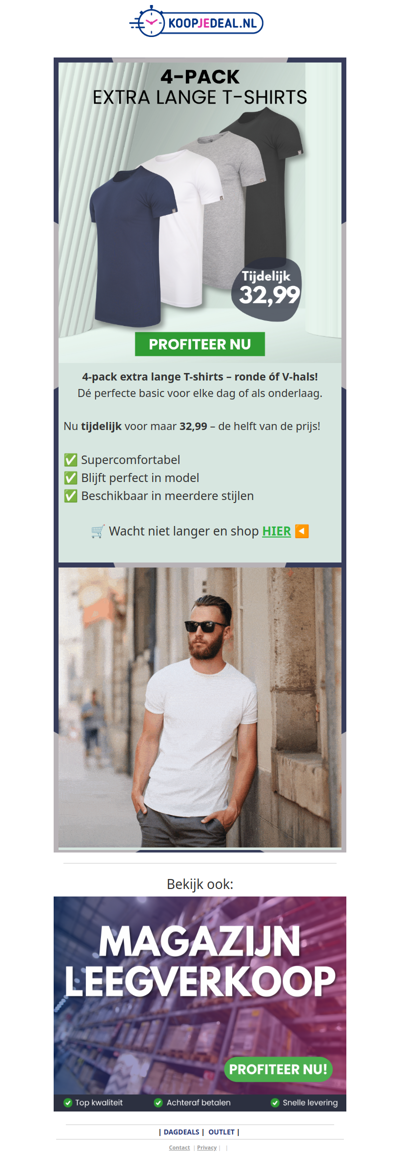 4 Extra Lange T-Shirts nu 32,99 👕