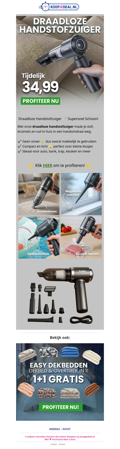 Draadloze Handstofzuiger nu 34,99 🧹