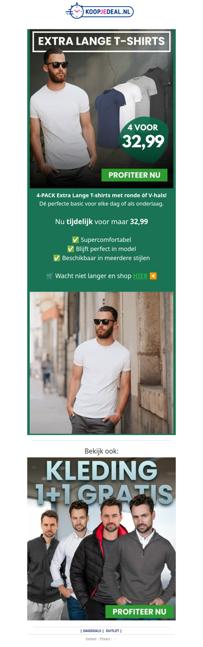 4 Extra Lange T-Shirts voor 32,99