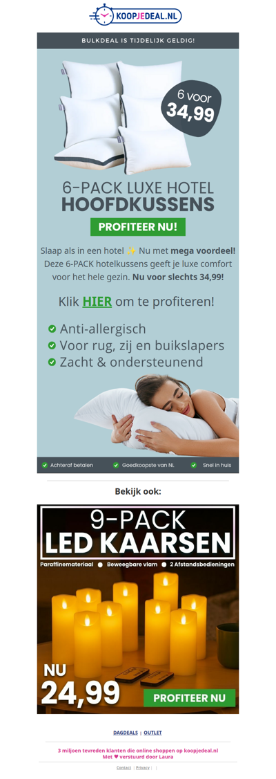 6-PACK Luxe Hotel Kussens 34,99 😱