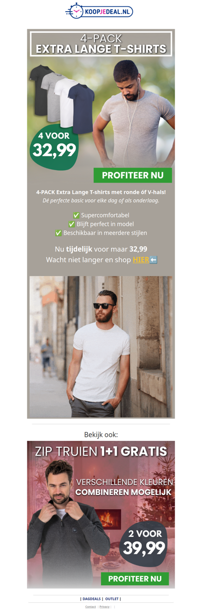 4 Extra Lange T-Shirts voor 32,99