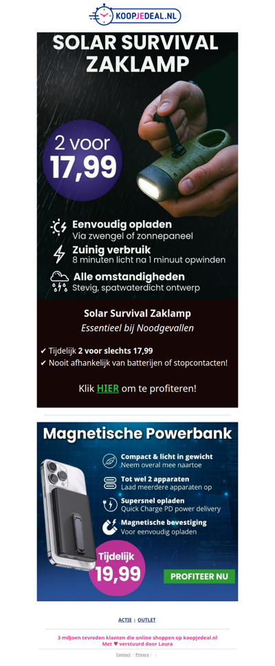 2 Solar Zaklampen nu 17,99 🔦