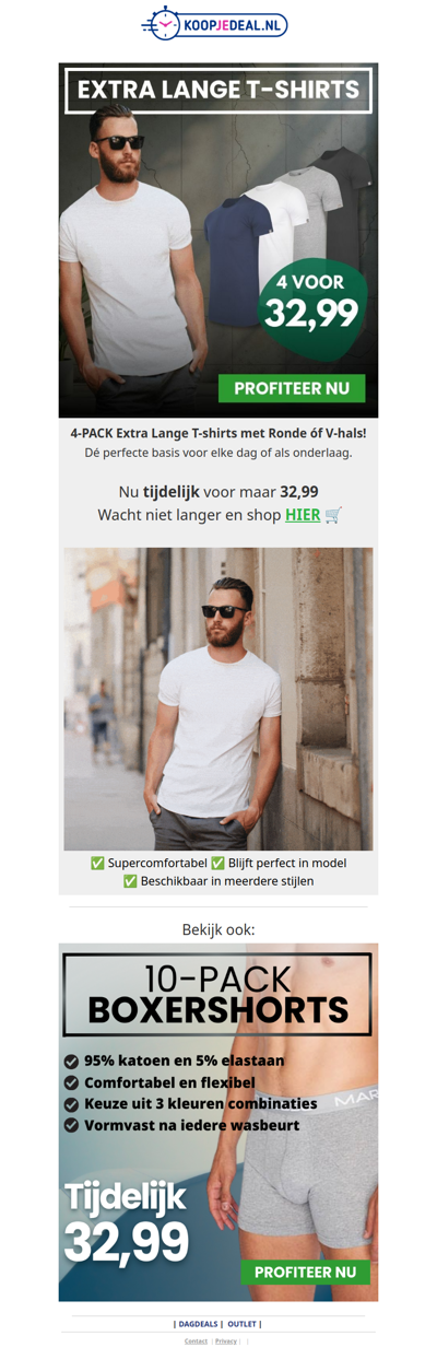 4 Extra Lange T-Shirts voor 32,99