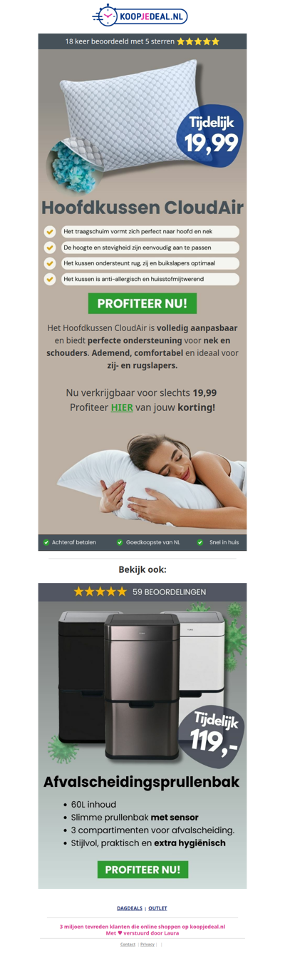 Hoofdkussen CloudAir Nu 19,99 ☁️