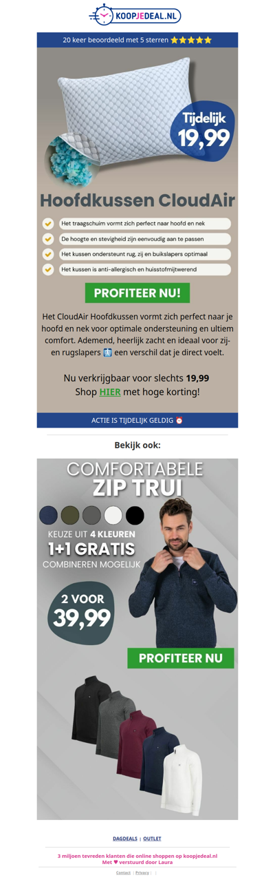 Hoofdkussen CloudAir Nu 19,99 ☁️