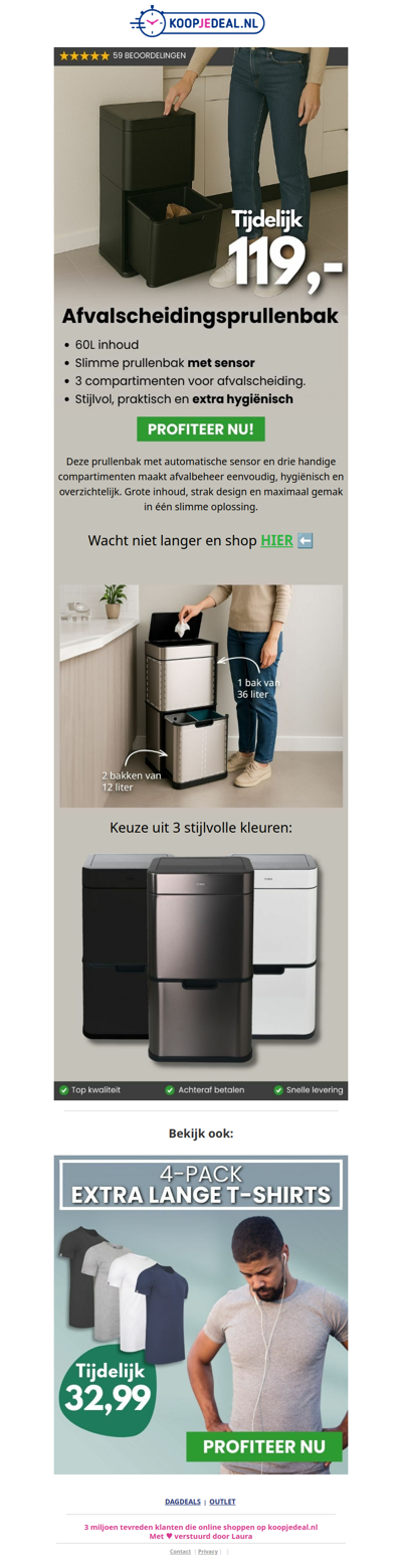 Prullenbak 60 Liter tijdelijk 119,- 🗑️