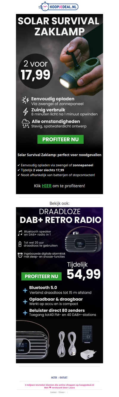 1+1 GRATIS: Zaklampen op Zonne-Energie!