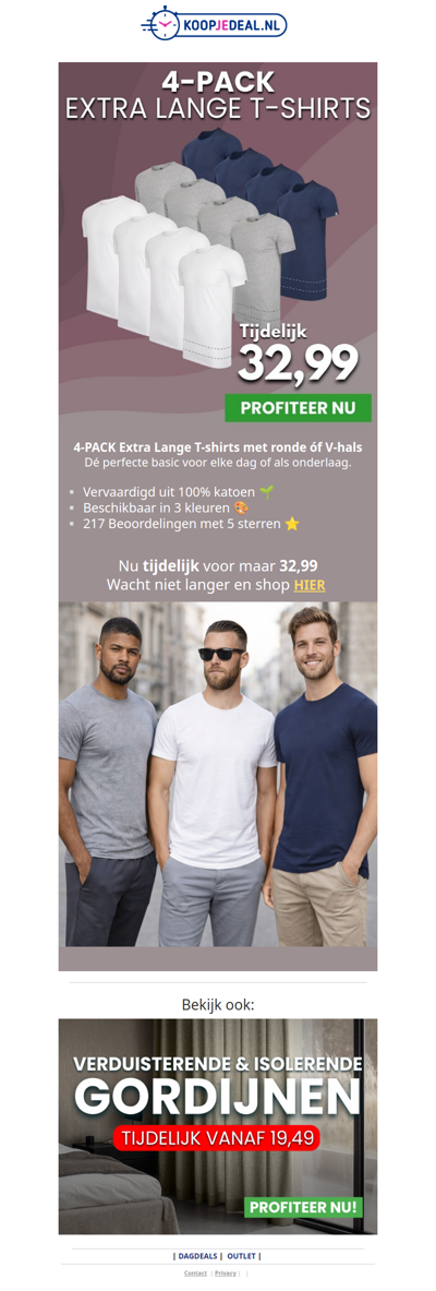 4 Extra Lange T-Shirts voor 32,99👕