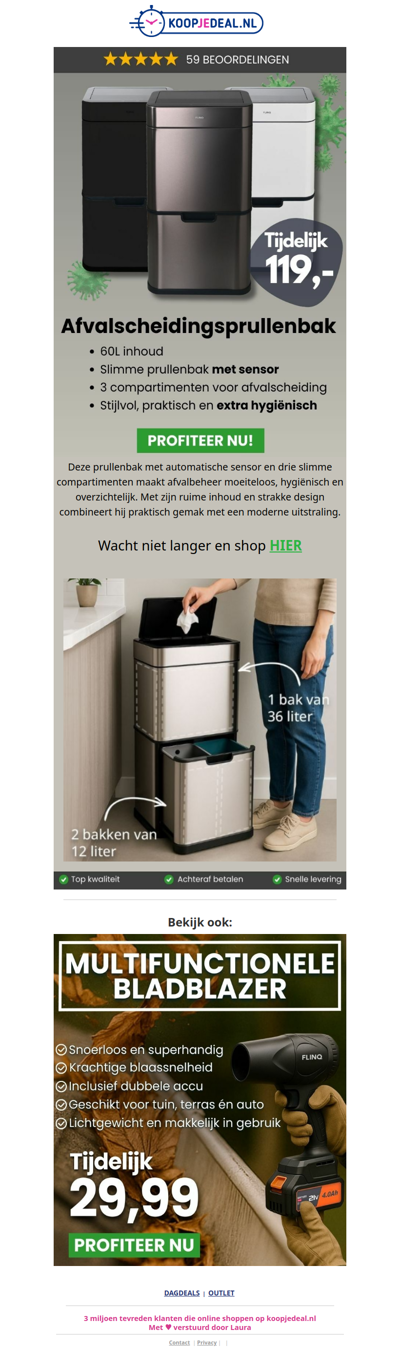 3-in-1 Sensorprullenbak 60L Nu 119,-