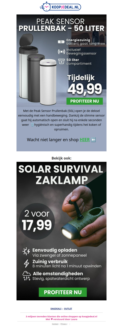 Prullenbak 50 Liter tijdelijk 49,99 🗑️