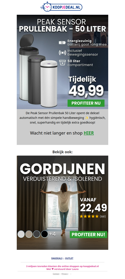 Laatste Kans: Prullenbak 50L nu 49,99 ⏰