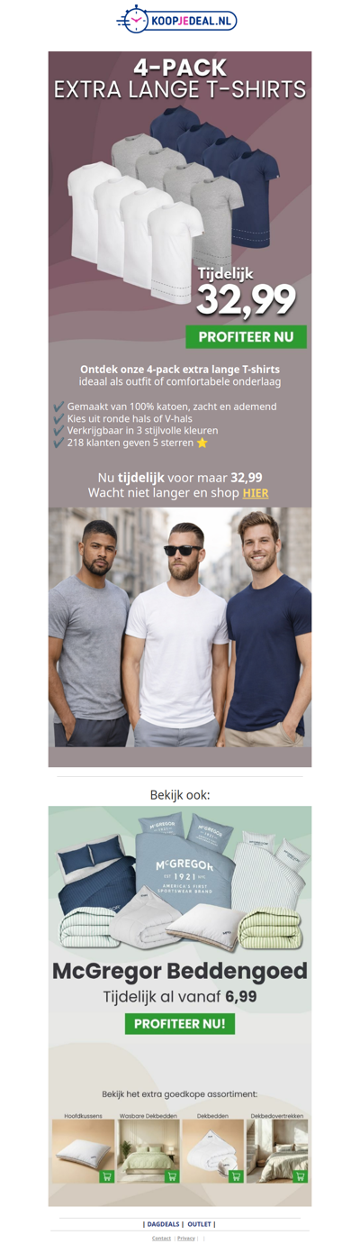 4 Extra Lange T-Shirts voor 32,99👕