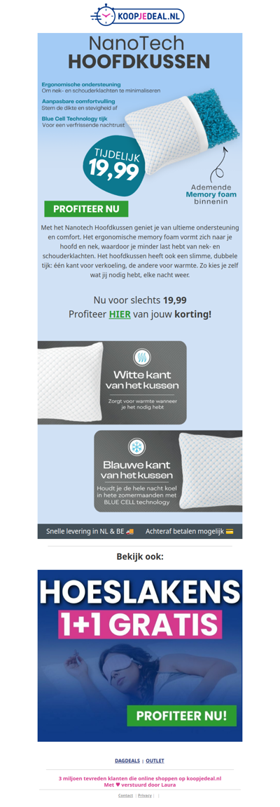 Nieuw: Nanotech Hoofdkussen 19,99 💤